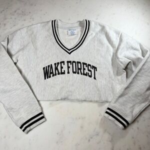 Champion Reverse Weave Sweatshirt Women Small Grey Wake Forest Short Custom Crop